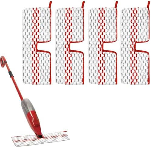 FUSHuang4 Pack Washable Microfiber Refill Spray Mop PadsCompatible with Promist MAX Spray MopRed