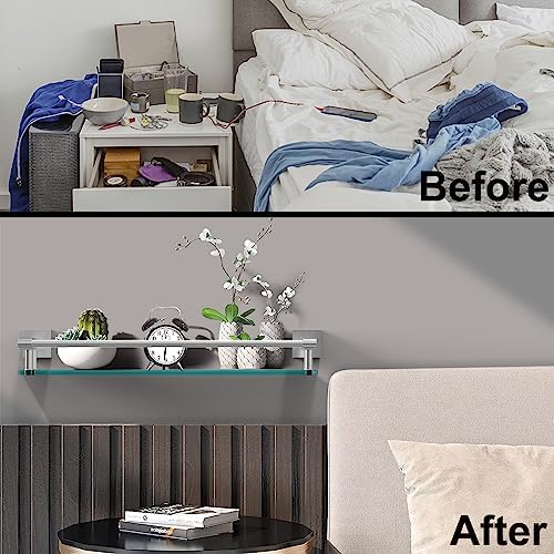 20 Inch Tempered Glass Bathroom Shelf with Nickel Frame 1