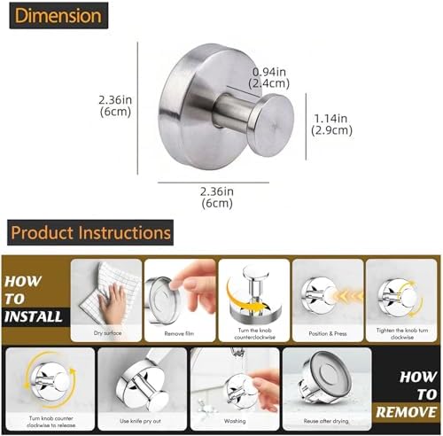 2-Piece Stainless Steel Suction Cup Hooks for Home Bathroom Use