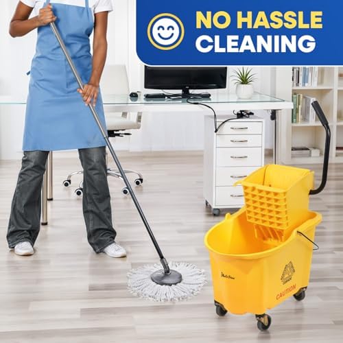 Heavy-Duty Commercial Mop Bucket With Wringer Wheels