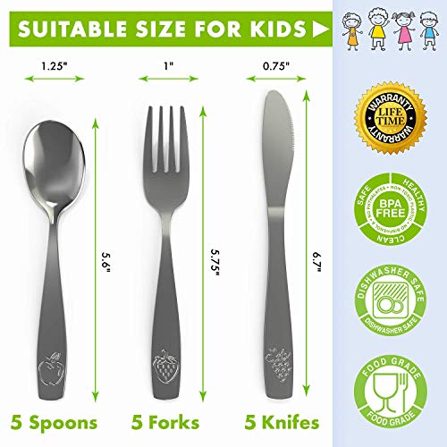 CHILLOUT LIFE15-Piece Stainless Steel Kids Silverware Set - Safe for Children