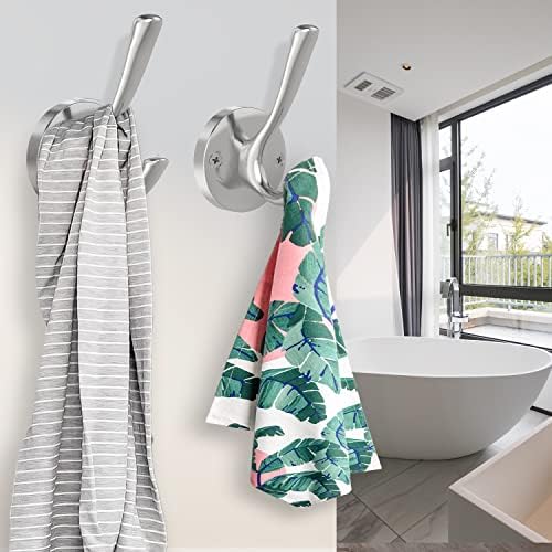 Brushed Nickel Double Wall Hook Set Heavy Duty Towel Coat Hangers