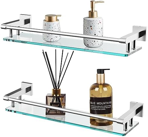 20 Inch Tempered Glass Bathroom Shelf with Nickel Frame 1