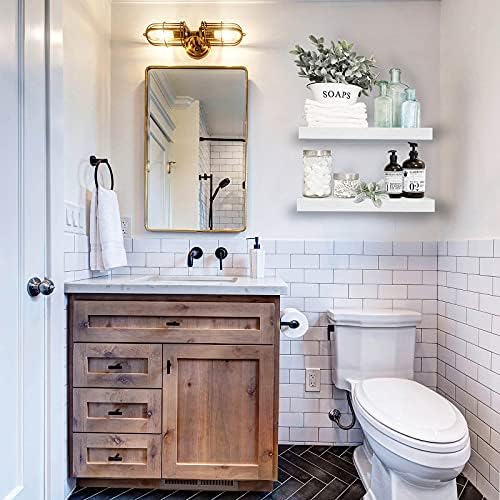White Bathroom Floating Shelves Farmhouse Style