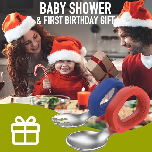 Sturdy Baby Utensils Set Safe for Dishwasher RedBlue Collision-Proof Design