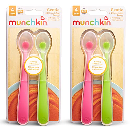Munchkin Gentle Silicone Spoons 4 Pack Pink Green