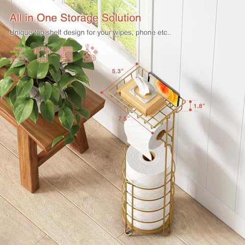 Gold-Free Standing Toilet Paper Holder Stand