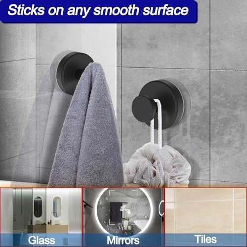 BNTUK Suction Cup Hook Set for Bathroom Window Glass 2-Pack Black