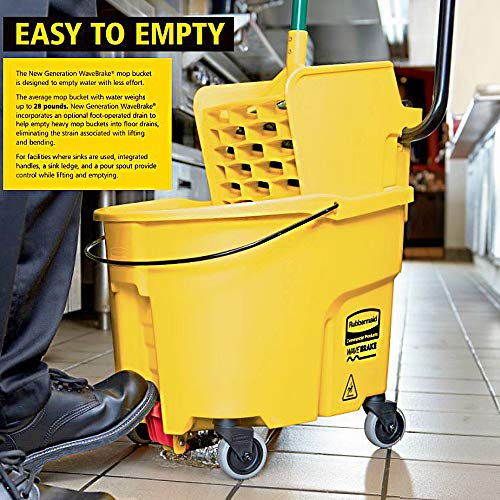 Rubbermaid 44 qt WaveBrake Mop Bucket on Wheels with Foot Drain Yellow