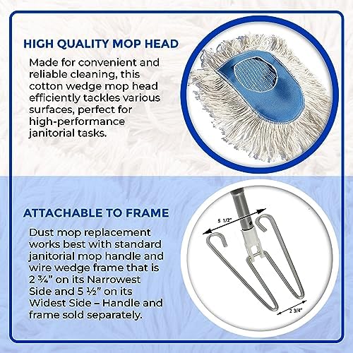 Heavy-Duty Durable Industrial-Strength Hand-Sewn Natural Cotton Wedge Dust Mop Head