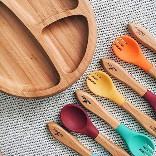 Avanchy Baby Fork Set - Bamboo and Silicone Spork for Toddler